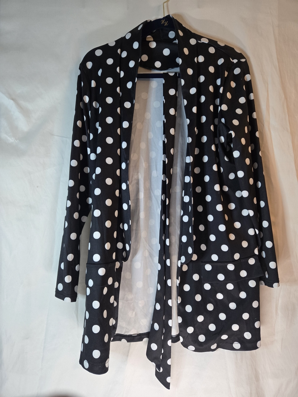 Polka Dot Open-Front Black Blazer Jacket